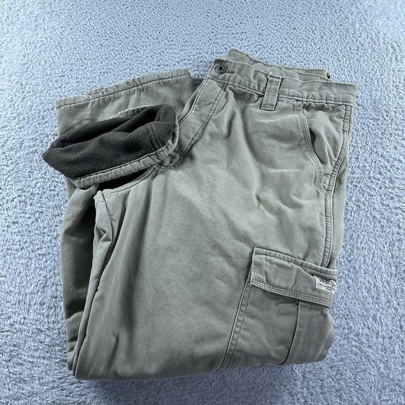 Wrangler Fleece Lined Cargo Pants Mens 36x30 (35x28) Khaki Pockets Utility - Picture 1 of 12